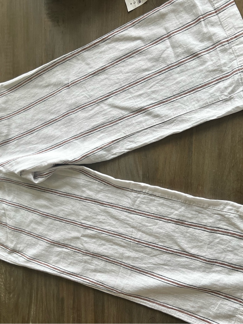 LOFT White Wide-Leg Striped Linen Pants